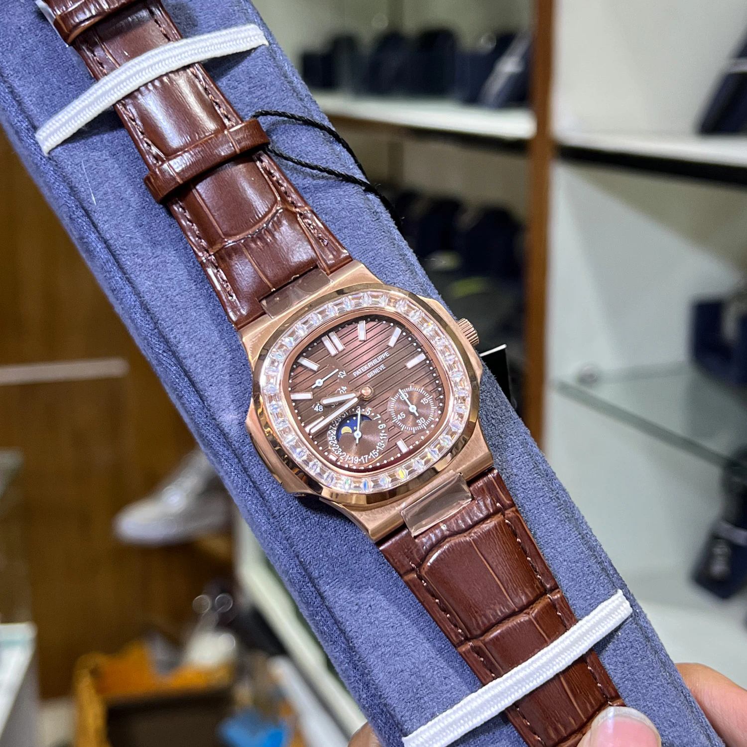 Patek Philippe Nautilus Brown Strap Stone